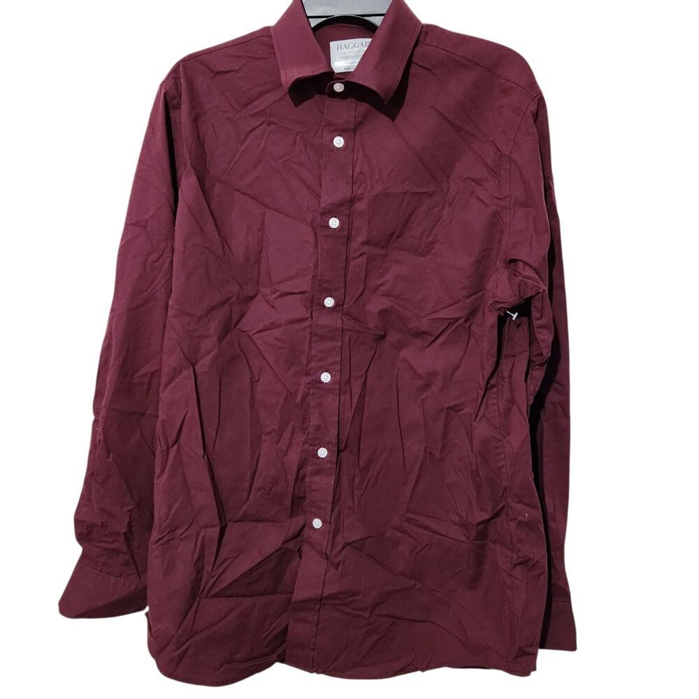 Haggar Mens Shirt Size Medium Wine Color Classic Fit Premium Cotton.  New